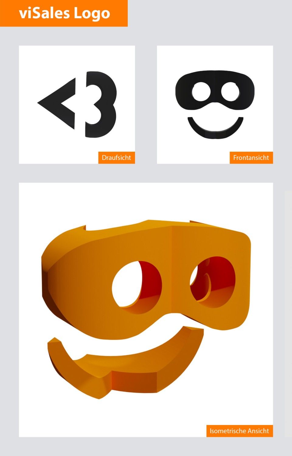viSales Logo (<3), Draufsicht, Frontansicht, Isometrische Ansicht