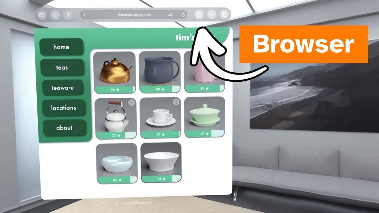 Ansicht einer eCommerce Website in visionOS