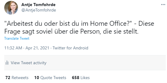 Tweet von Antje Tomfohrde, Ex-Kollegin