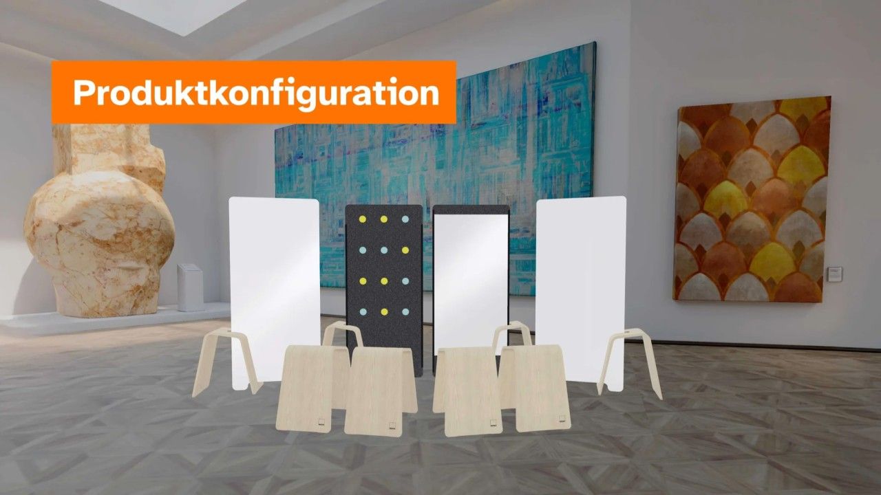 Bürohockerkonfigurator mit einer Produktauswahl in einem Showroom