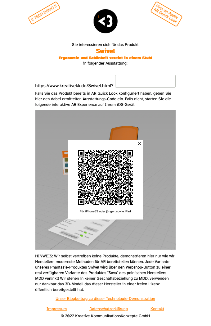 ConfigXR Demo AR USDZ Konfigurator – viSales