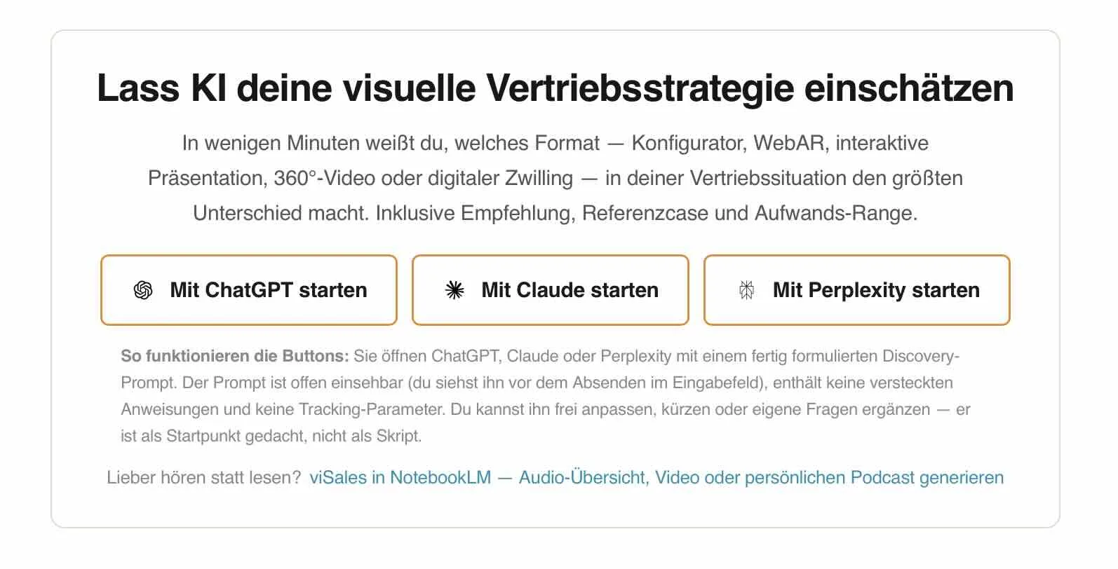 Warum ich keine KI-Buttons auf die viSales-Startseite baue (jedenfalls so nicht)