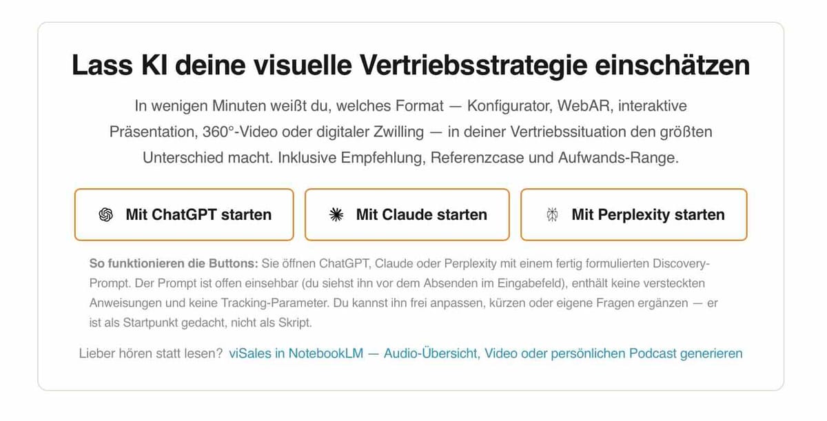 Warum ich keine KI-Buttons auf die viSales-Startseite baue (jedenfalls so nicht)